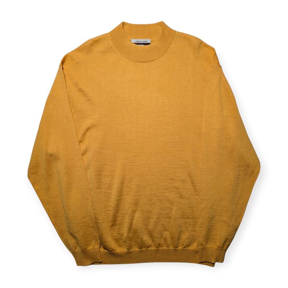 Linea Uomo Mustard Yellow Wool Blend Crewneck Sweater Minimalist Knit Size XL
